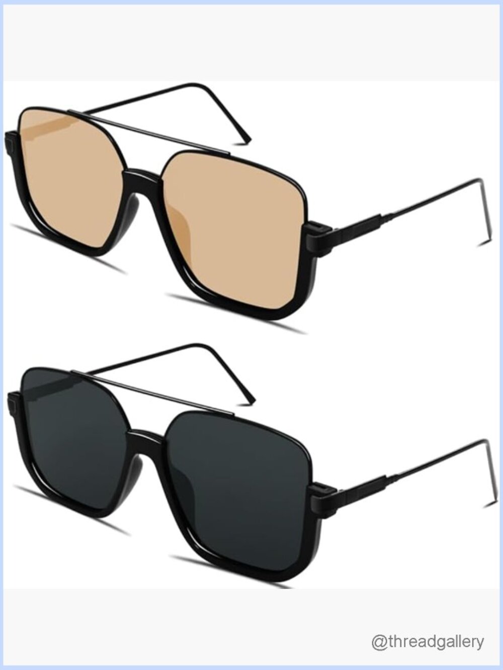 Retro Oversized Aviator Sunglasses Square Double Bridge Pilot Shades